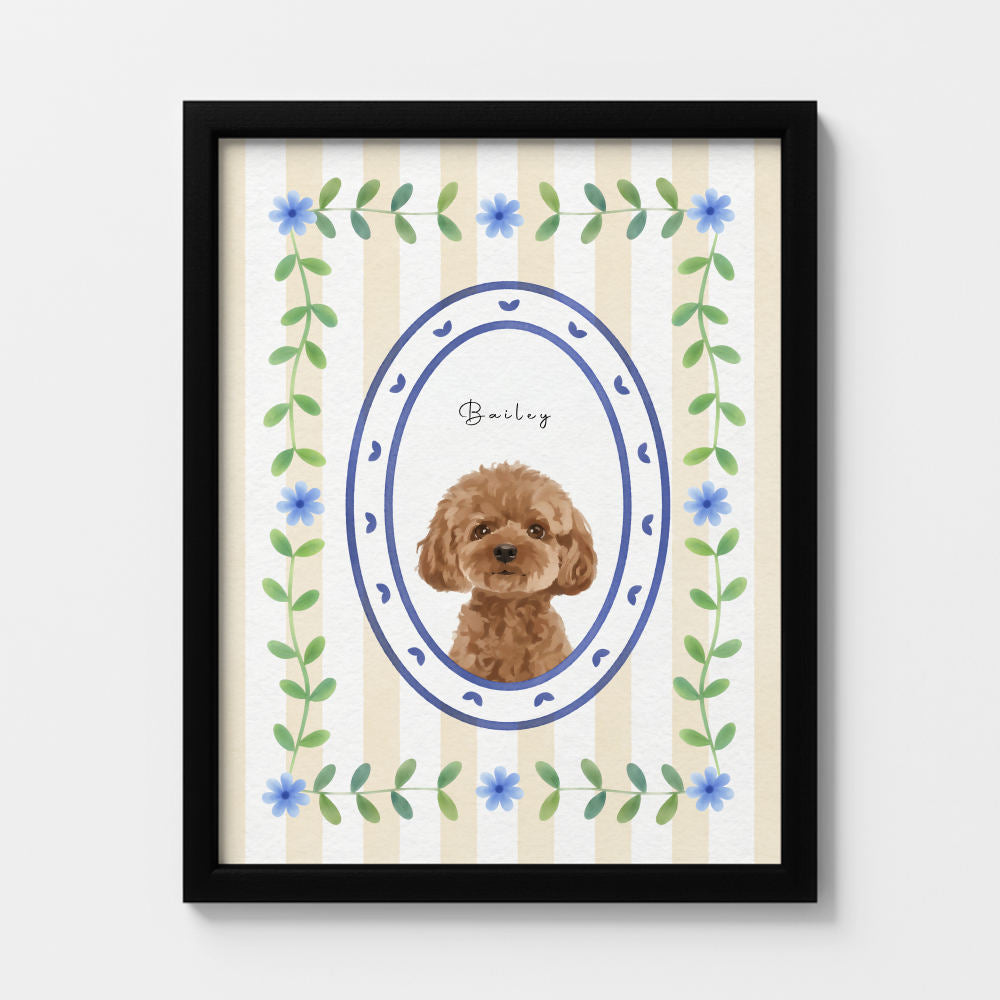 Modern Watercolor One Pet Portrait Botanical Frame