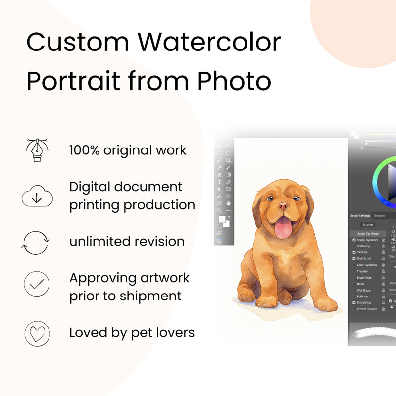 Custom Watercolor Pet Portrait – Custom Frame Color, Matte Paper