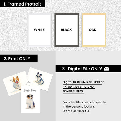 Custom Watercolor Pet Portrait – Custom Frame Color, Matte Paper