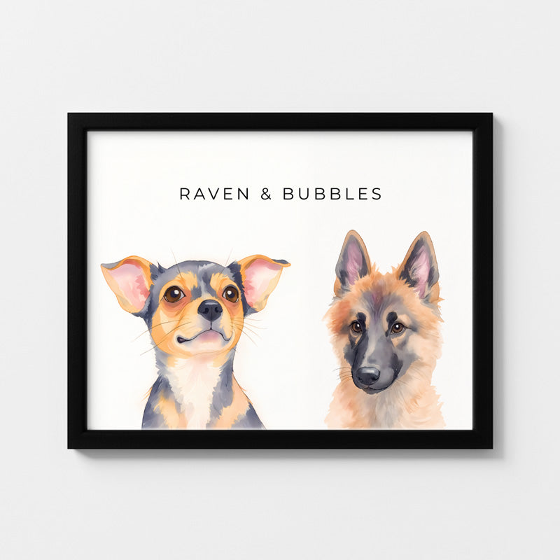 Custom Watercolor Pet Portrait – Matte Paper Framed Poster