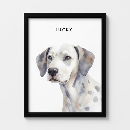 Custom Watercolor Pet Portrait – Black Frame, Matte Paper