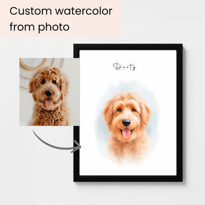 Custom Watercolor Pet Portrait – Black Frame, Matte Paper