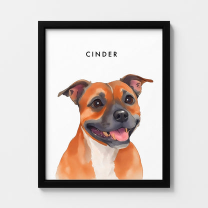 Custom Watercolor Pet Portrait – Black Frame, Matte Paper