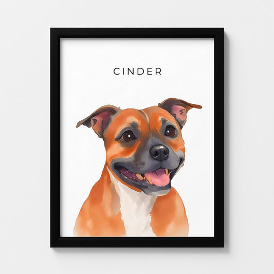 Custom Watercolor Pet Portrait – Black Frame, Matte Paper