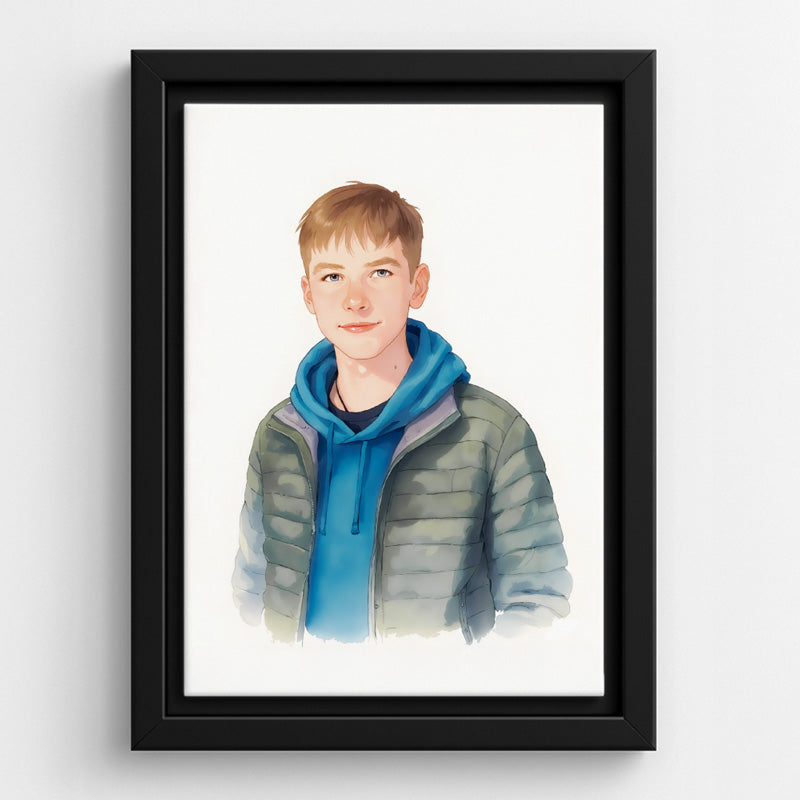 Custom Watercolor Portraits of People Black Canvas Photo Frame