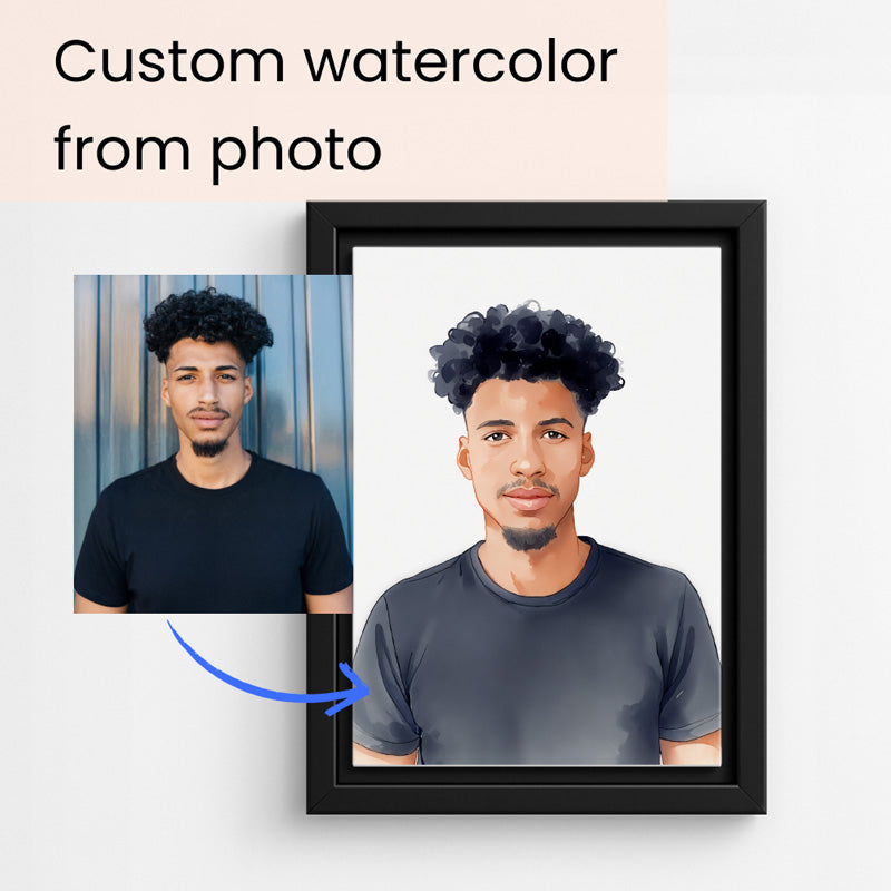 Custom Watercolor Portraits of People Black Canvas Photo Frame