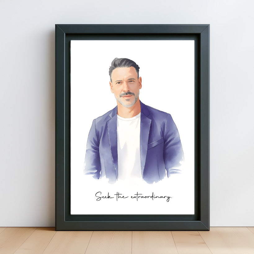 Custom Watercolor Portraits of People Black Canvas Photo Frame