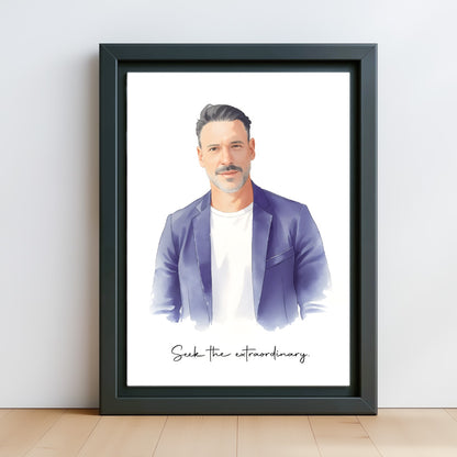 Custom Watercolor Portraits of People Black Canvas Photo Frame