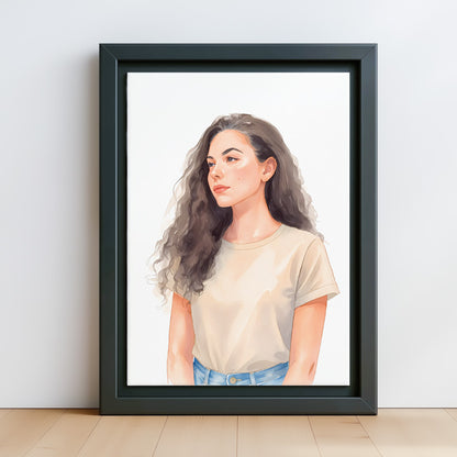 Custom Watercolor Portraits of People Black Canvas Photo Frame