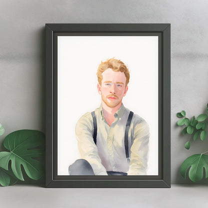 Custom Watercolor Portraits of People Black Canvas Photo Frame