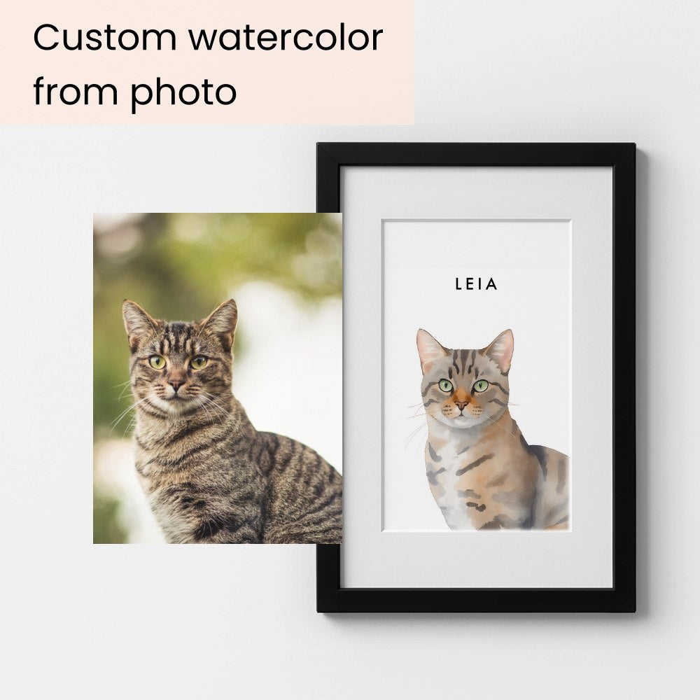 Custom Watercolor Pet Portrait – Black Frame With Mat
