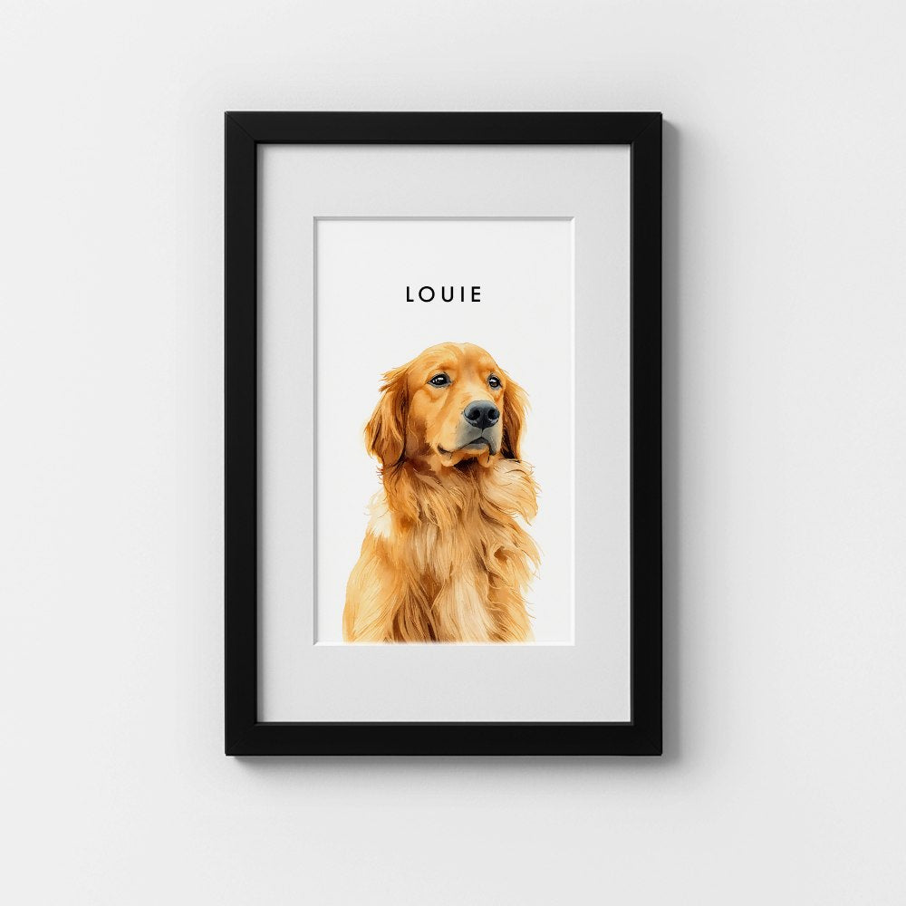Custom Watercolor Pet Portrait – Black Frame With Mat