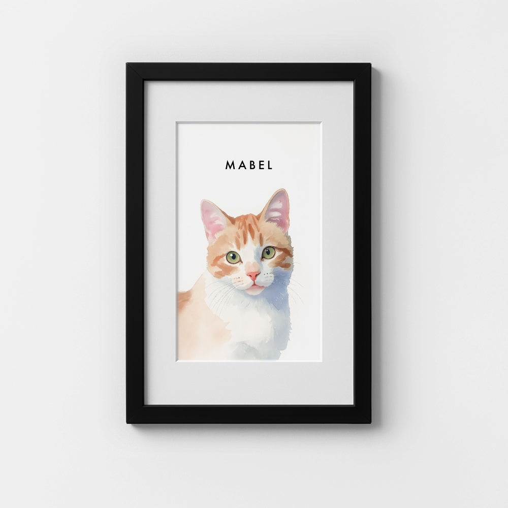 Custom Watercolor Pet Portrait – Black Frame With Mat