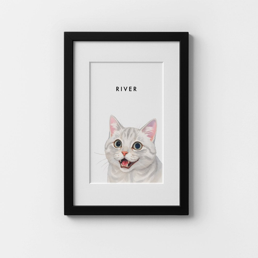Custom Watercolor Pet Portrait – Black Frame With Mat