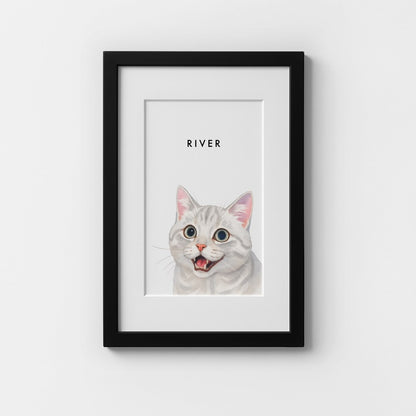 Custom Watercolor Pet Portrait – Black Frame With Mat
