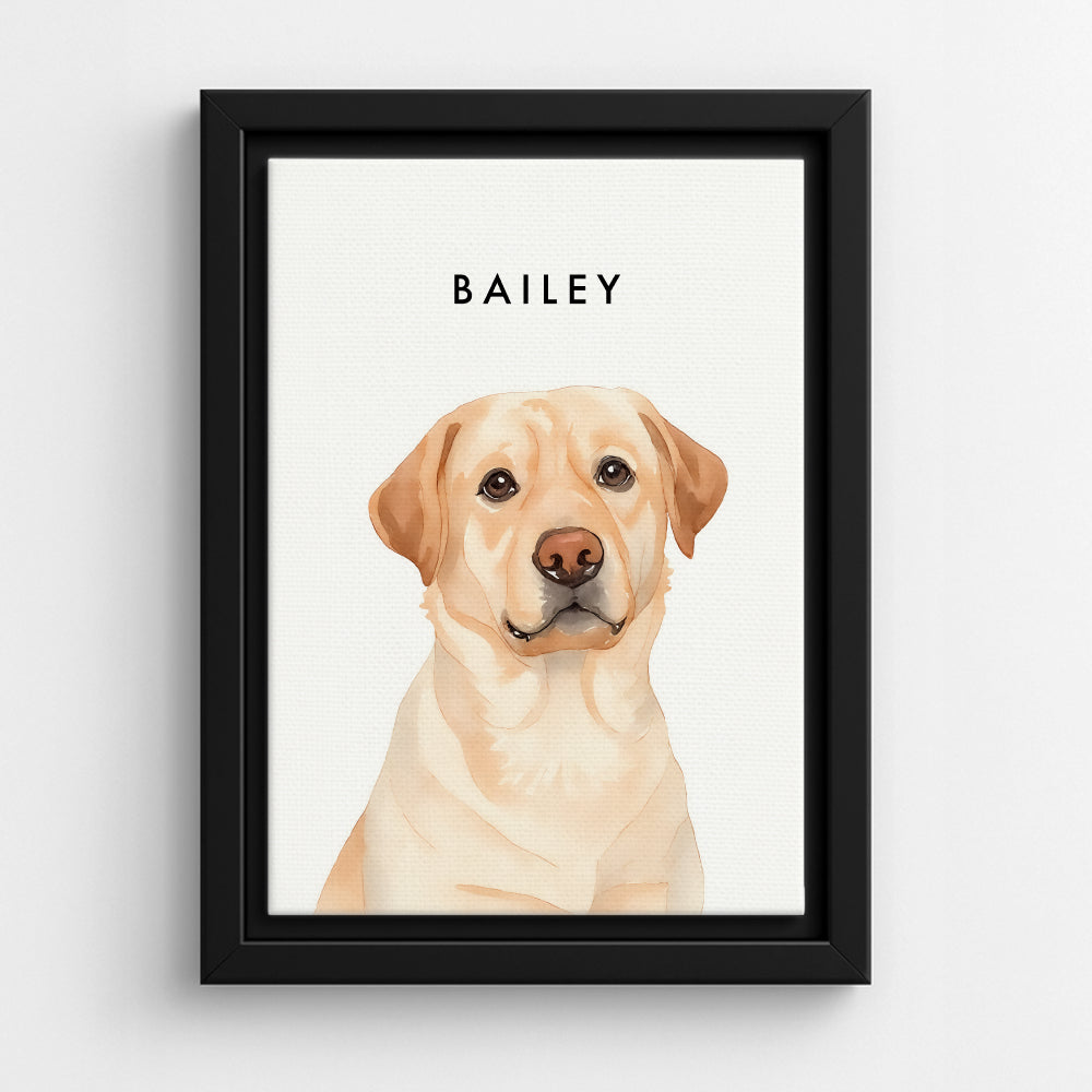 Custom Watercolor Pet Portraits Black Canvas Photo Frame