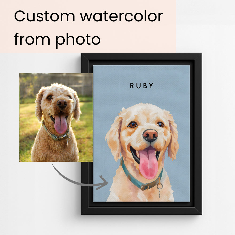 Custom Watercolor Pet Portraits Black Canvas Photo Frame
