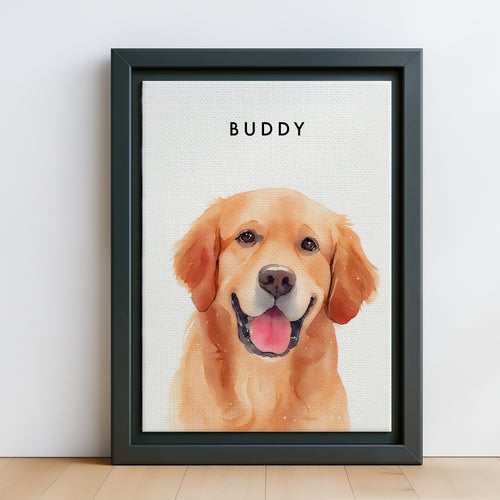 Custom Watercolor Pet Portraits Black Canvas Photo Frame