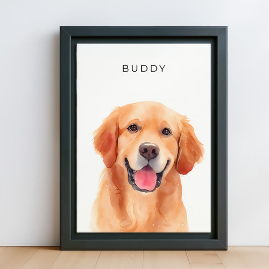 Custom Watercolor Pet Portraits Black Canvas Photo Frame