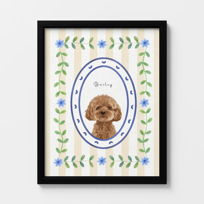 Modern Watercolor One Pet Portrait Botanical Frame