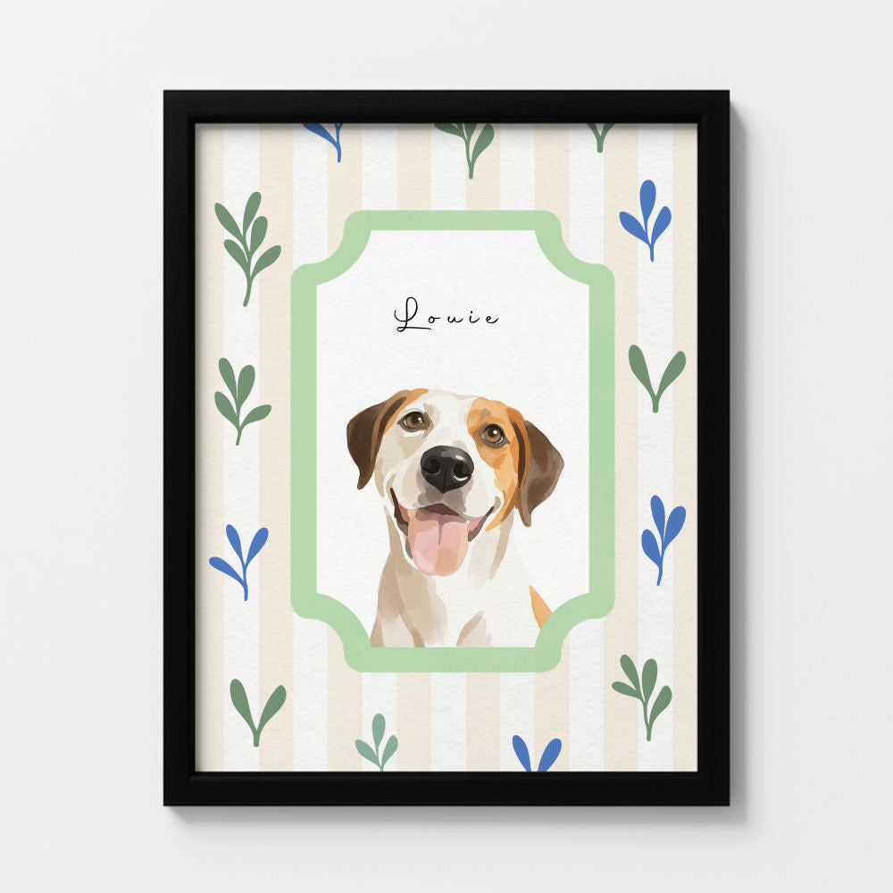 Modern Watercolor One Pet Portrait Botanical Frame