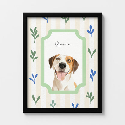 Modern Watercolor One Pet Portrait Botanical Frame