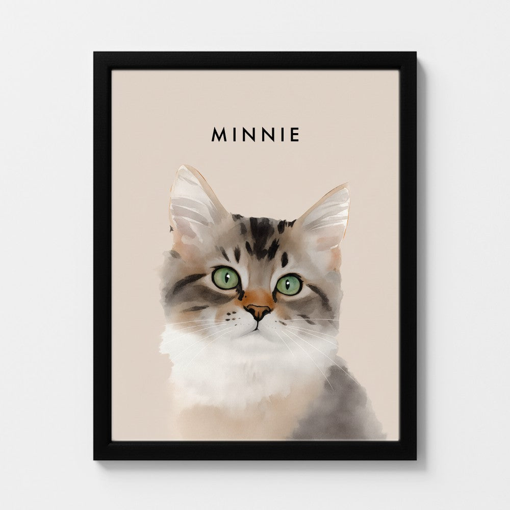 Custom Watercolor Pet Portrait – Custom Frame, Matte Paper