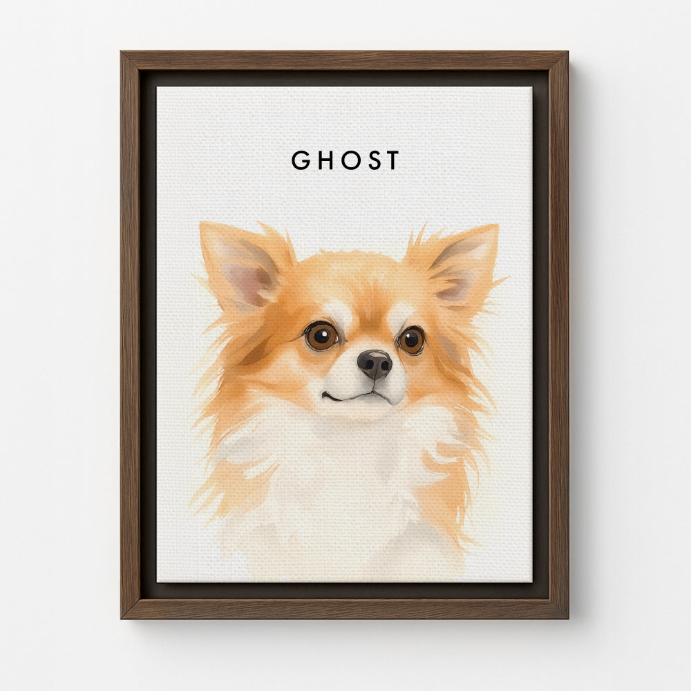 Custom Watercolor Pet Portraits Brown Canvas Frame