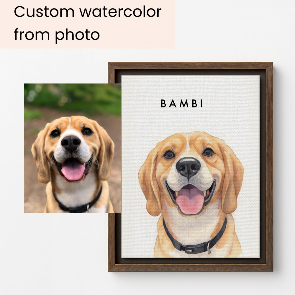 Custom Watercolor Pet Portraits Brown Canvas Frame