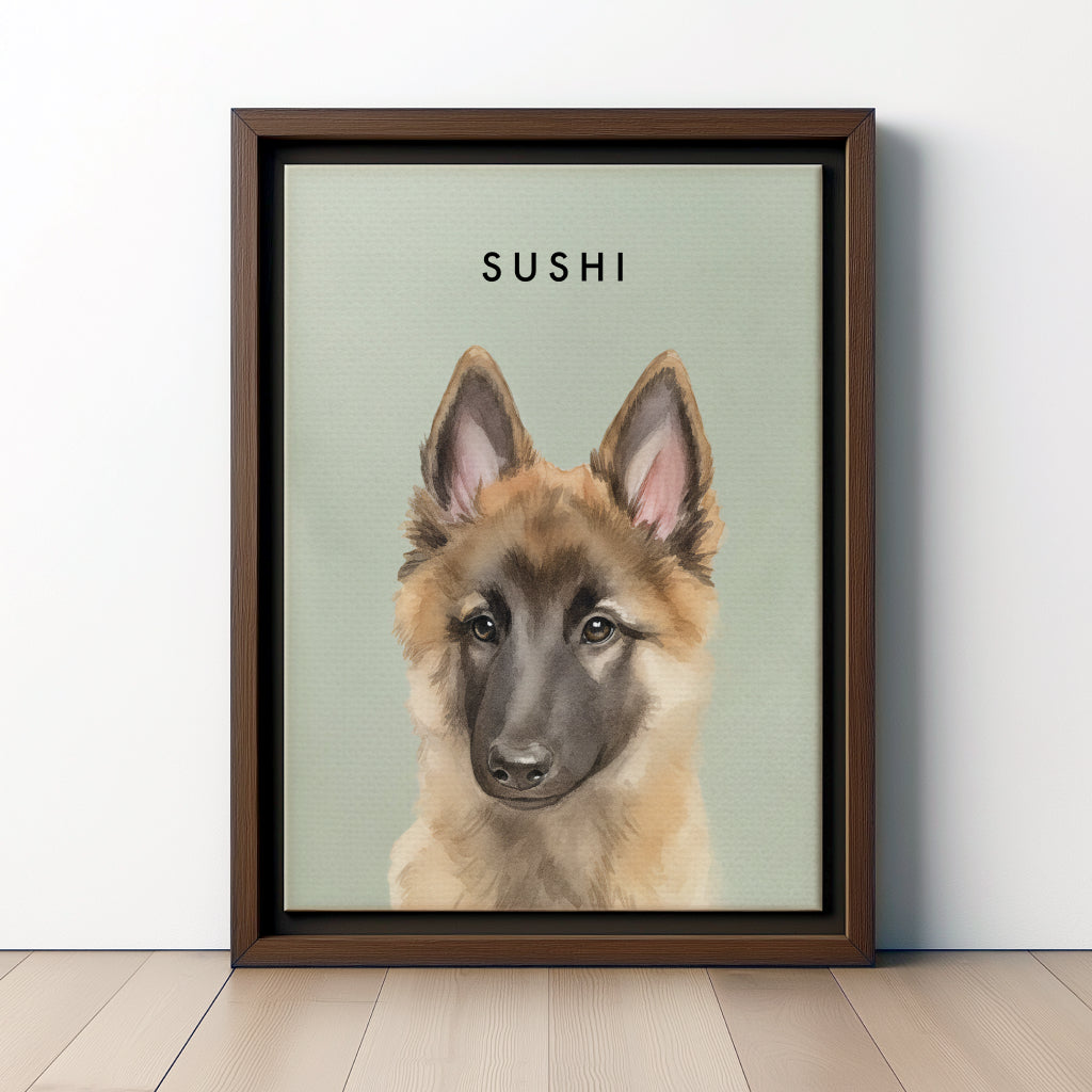 Custom Watercolor Pet Portraits Brown Canvas Frame