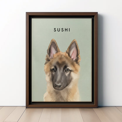 Custom Watercolor Pet Portraits Brown Canvas Frame