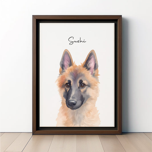 Custom Watercolor Pet Portraits Brown Canvas Frame