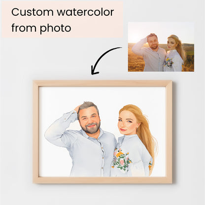 Custom Watercolor Portraits of Couples Canvas Photo Frame Red Oak