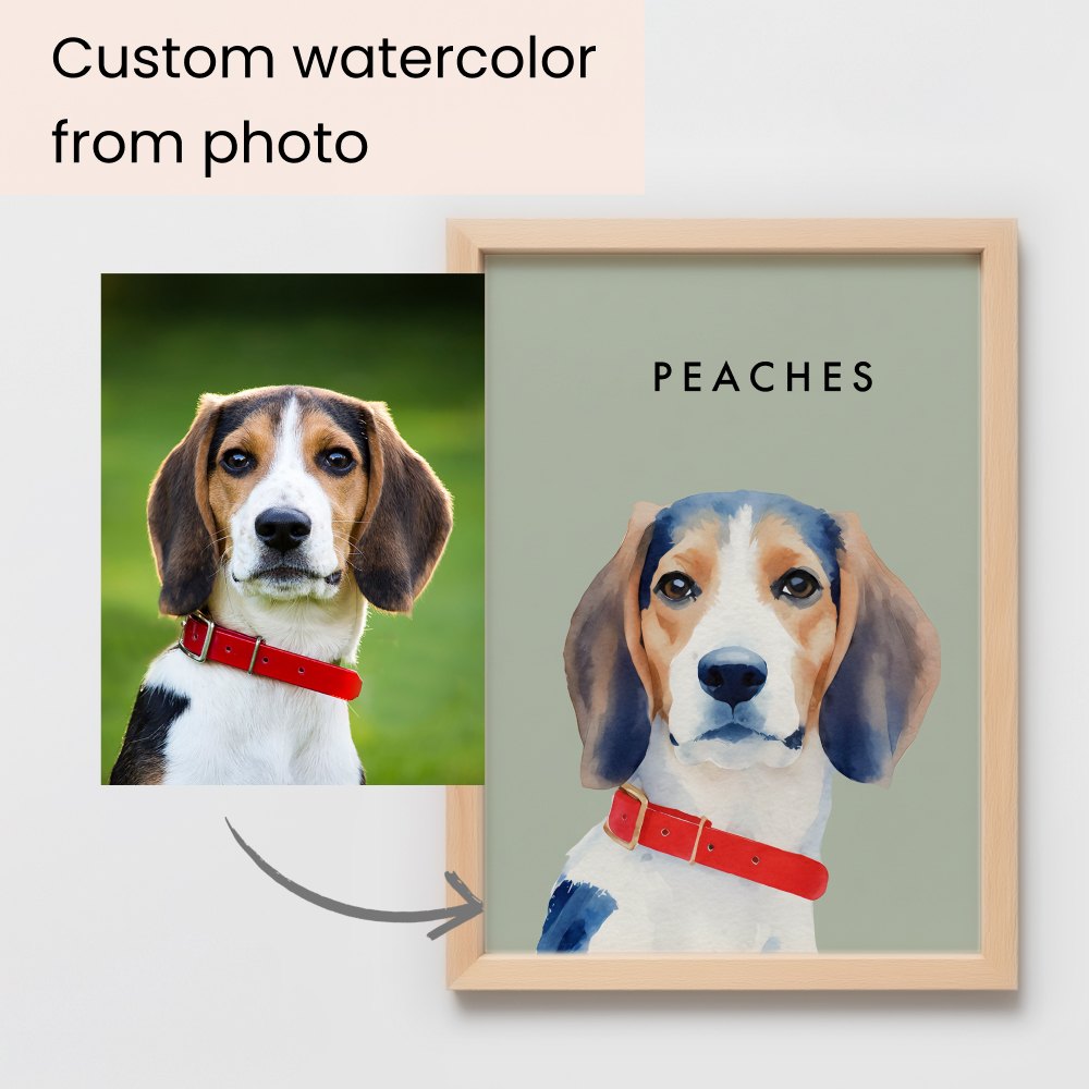 Custom Watercolor Pet Portrait – Matte Paper Framed Poster