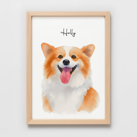 Custom Watercolor Pet Portrait – Custom Frame, Matte Paper