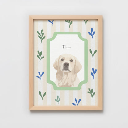 Modern Watercolor One Pet Portrait Botanical Frame