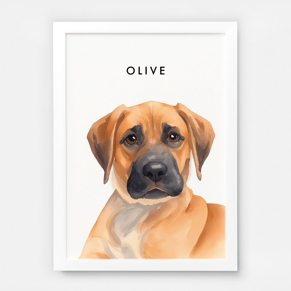 Custom Watercolor Pet Portrait – White Frame, Matte Paper