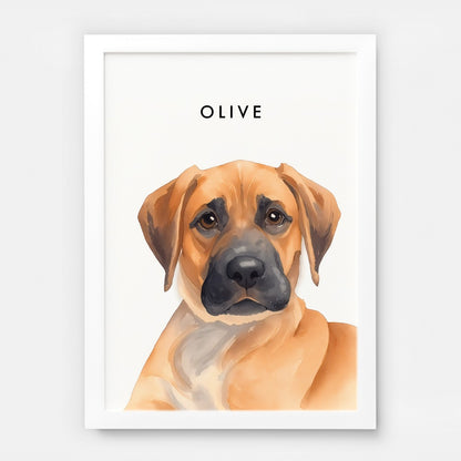 Custom Watercolor Pet Portrait – White Frame, Matte Paper