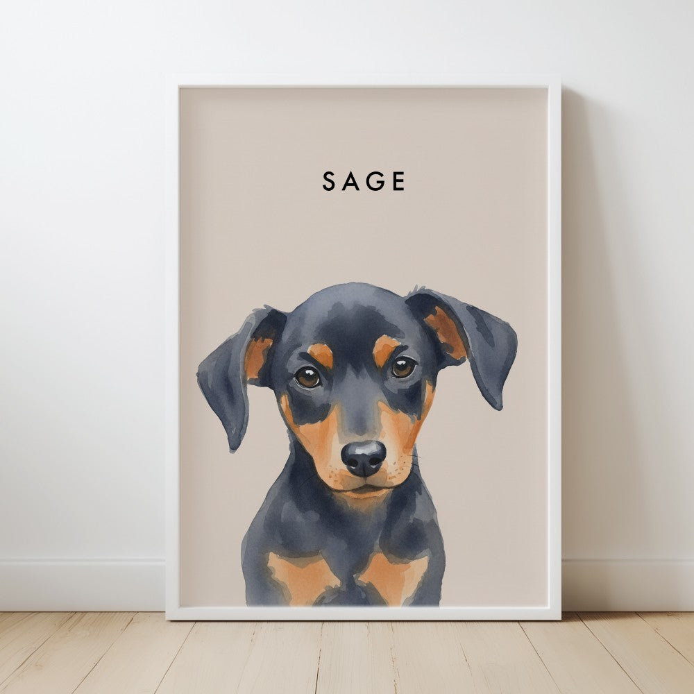 Custom Watercolor Pet Portrait – White Frame, Matte Paper