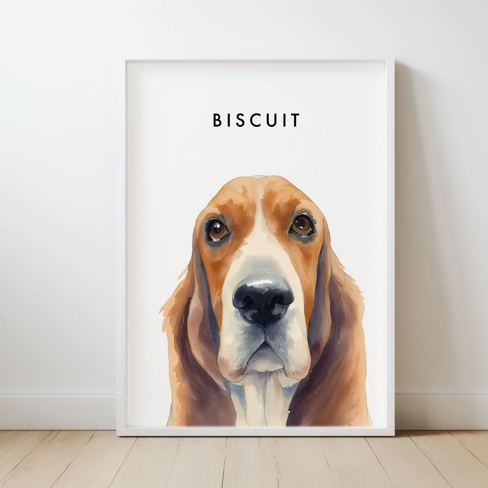 Custom Watercolor Pet Portrait – White Frame, Matte Paper