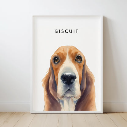 Custom Watercolor Pet Portrait – White Frame, Matte Paper