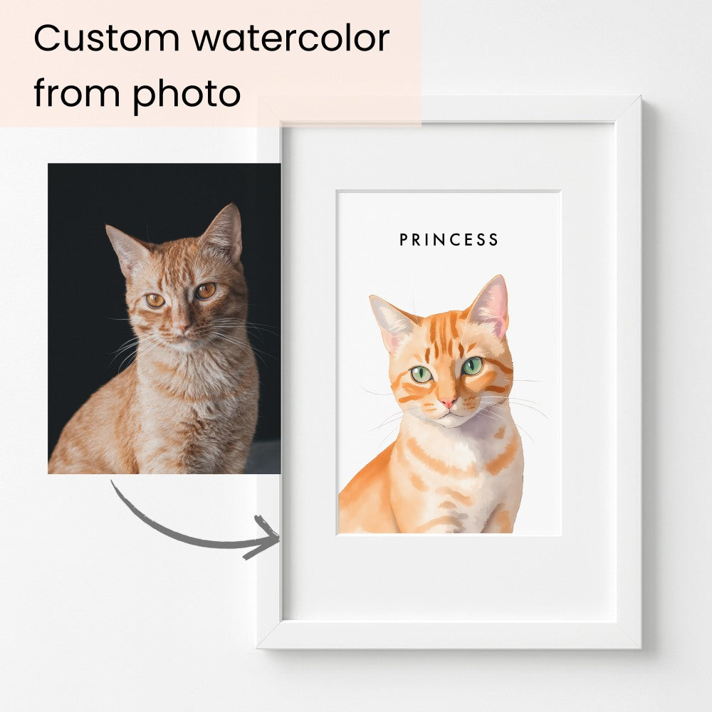 Custom Watercolor Pet Portrait – Matte Paper Framed Poster With Mat