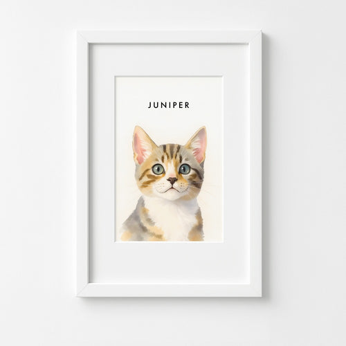Custom Watercolor Pet Portrait – White Frame With Mat