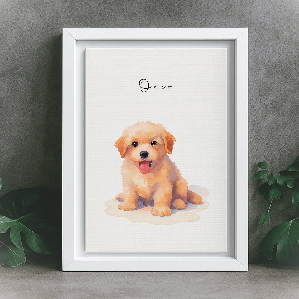 Custom Watercolor Pet Portraits White Canvas Photo Frame