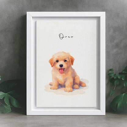Custom Watercolor Pet Portraits White Canvas Photo Frame