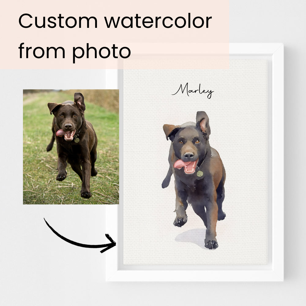 Custom Watercolor Pet Portraits Canvas Photo Frame