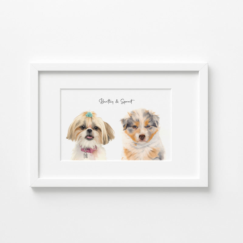 Custom Watercolor Pet Portrait – Matte Paper Framed Poster With Mat