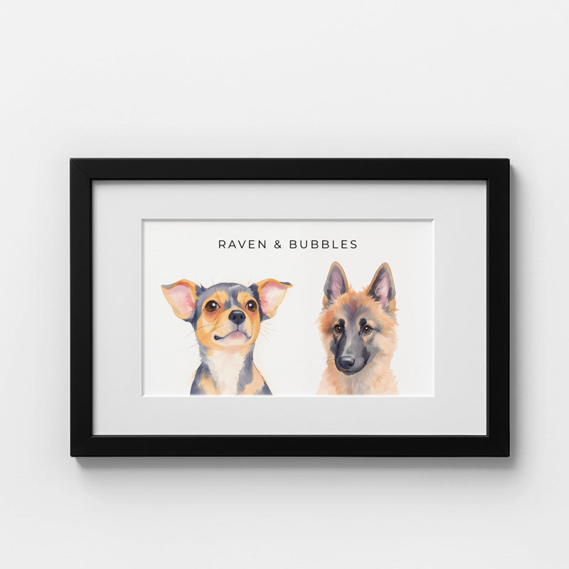 Custom Watercolor Pet Portrait – Matte Paper Framed Poster With Mat