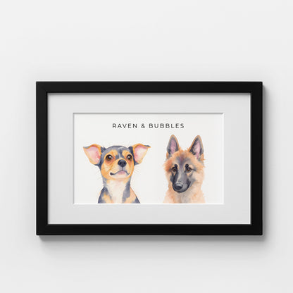 Custom Watercolor Pet Portrait – Matte Paper Framed Poster With Mat