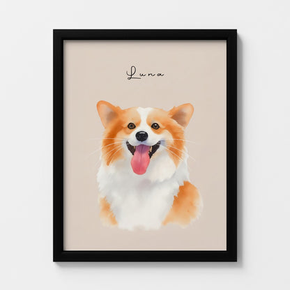 Custom Watercolor Pet Portrait – Custom Frame Color, Matte Paper